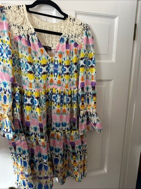 Aqua Cream-Crochet Multicolor Print women’s medium Dress